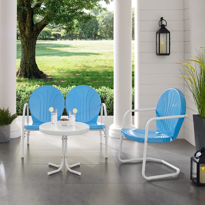 GRIFFITH 3PC OUTDOOR METAL CONVERSATION SET, SkyBlueGloss Crosley