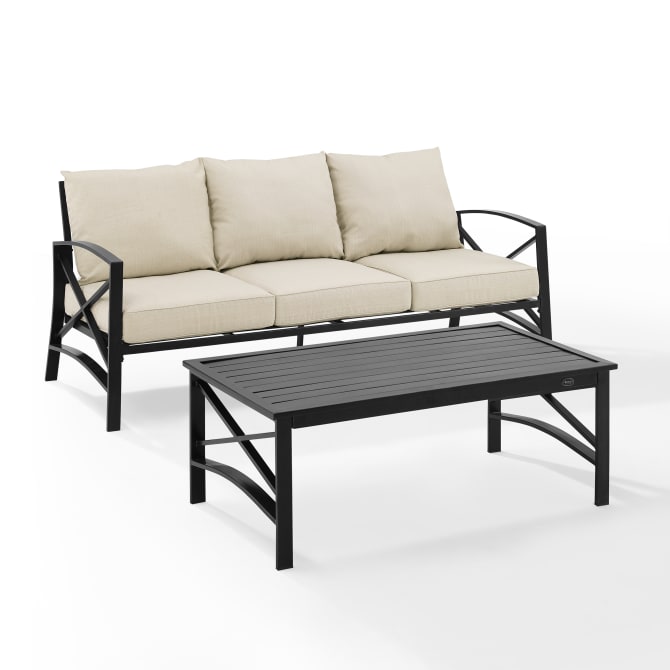 KAPLAN 2PC OUTDOOR METAL SOFA SET, Oatmeal Crosley Furniture