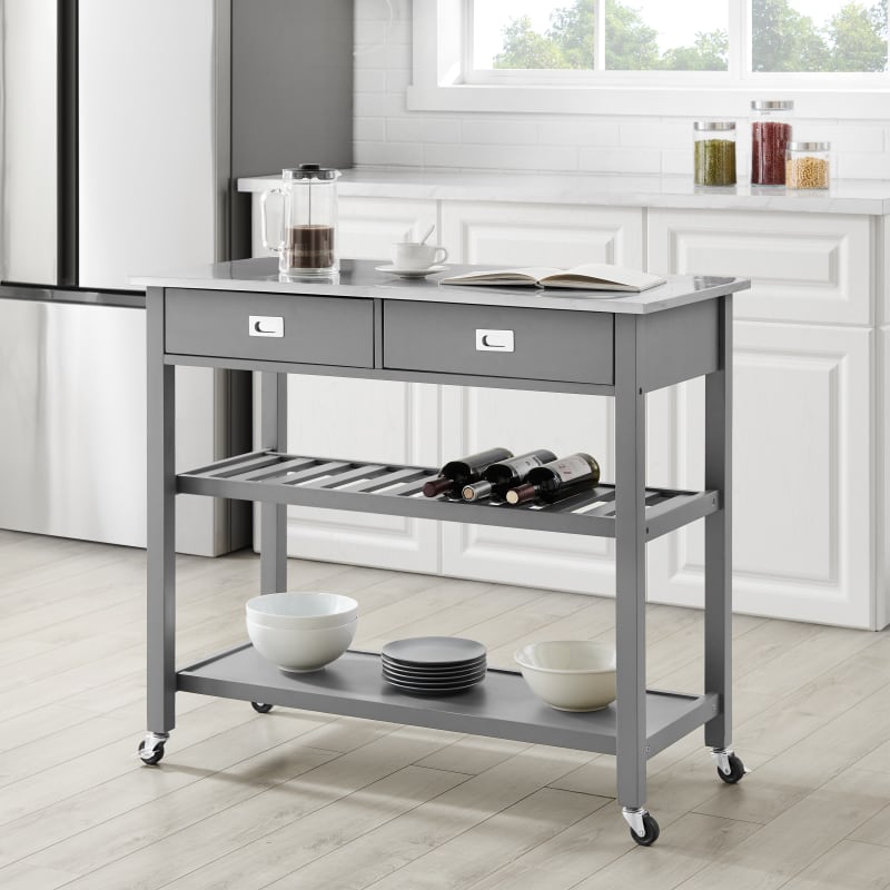 Chloe Stainless Steel Top Kitchen Island Cart Gray Crosley Furniture