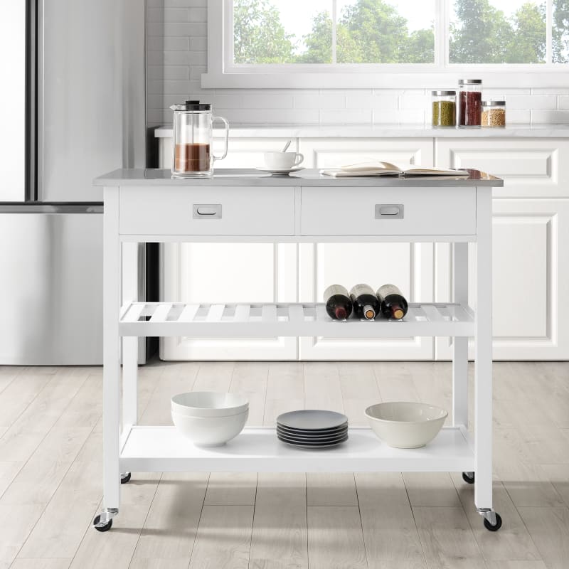 Chloe Stainless Steel Top Kitchen, Crosley Furniture Rolling Kitchen Island With Stainless Steel Top White