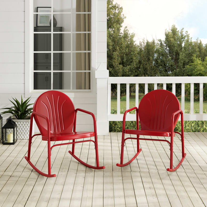 Griffith 2pc Outdoor Metal Rocking Chair Set Bright Red Gloss Crosley Furniture Griffith 2pc Outdoor Metal Rocking, Crosley Griffith Metal Outdoor Furniture