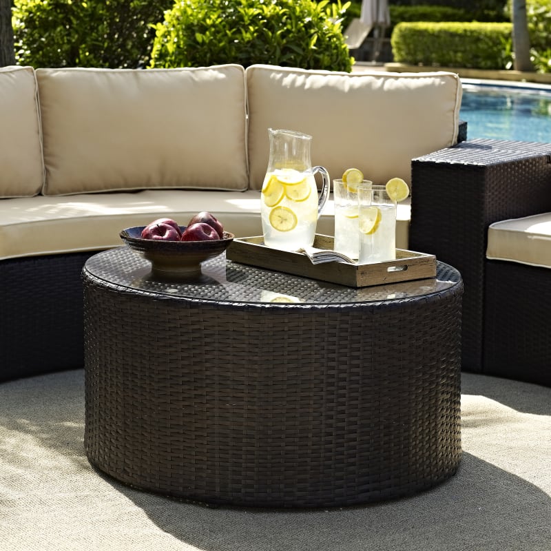 Catalina Outdoor Wicker Round Coffee, Round Wicker Coffee Table Outdoor