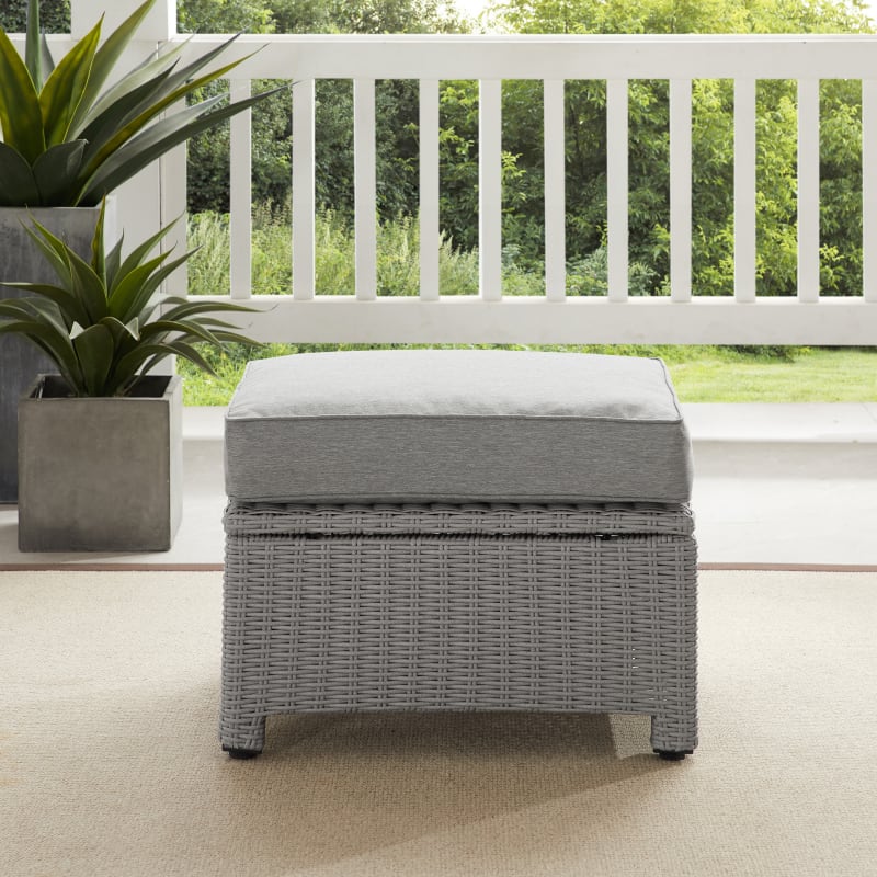 BRADENTON OUTDOOR WICKER OTTOMAN, Gray Crosley Furniture