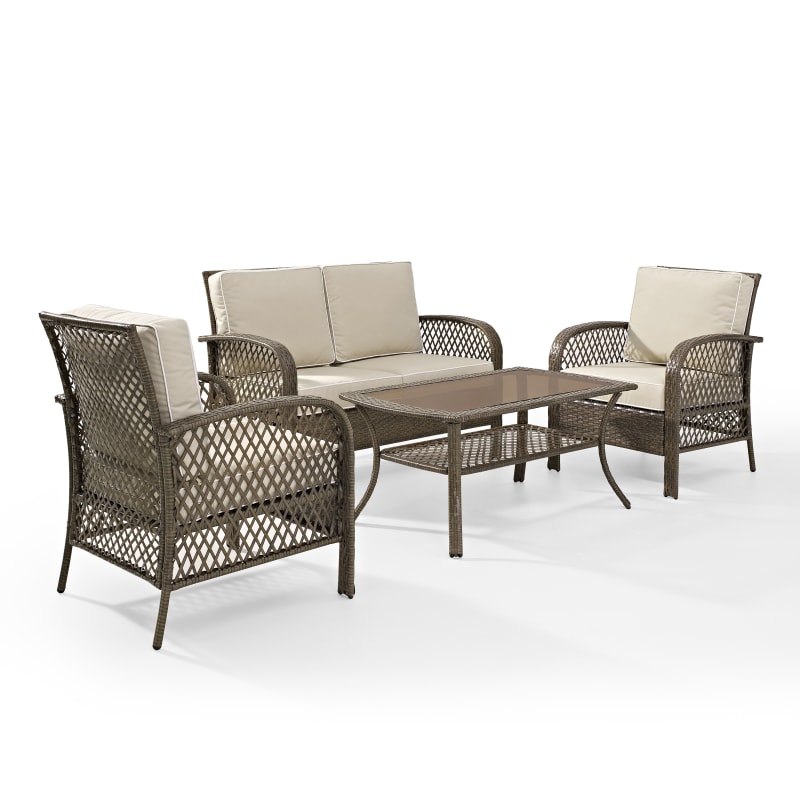 TRIBECA 4PC OUTDOOR WICKER CONVERSATION SET, Sand - Crosley Furniture