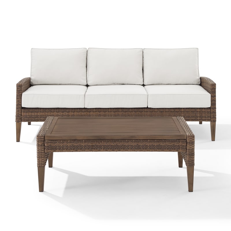 CAPELLA OUTDOOR WICKER 2PC SOFA SET, Creme Crosley Furniture